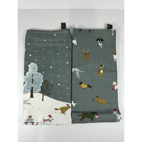 Sophie Allport Christmas Tea Towels Dogs Pets 100% Cotton Set Of Two NWOT! - Picture 1 of 14